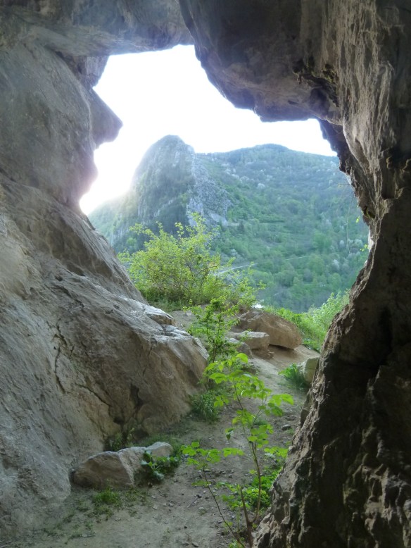 Looking out from the entrance of the Grail Cave. The Grail painting is on the wall to the right.