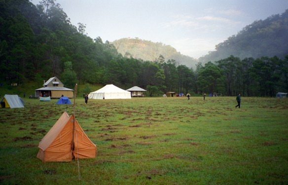 My yellow tent at Gorricks Run, 1996.