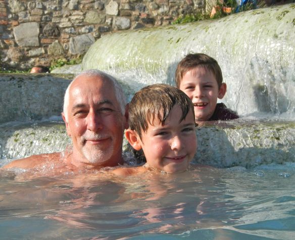 Relaxing in the volcanic springs at Saturnia in Tuscany, summer 2013