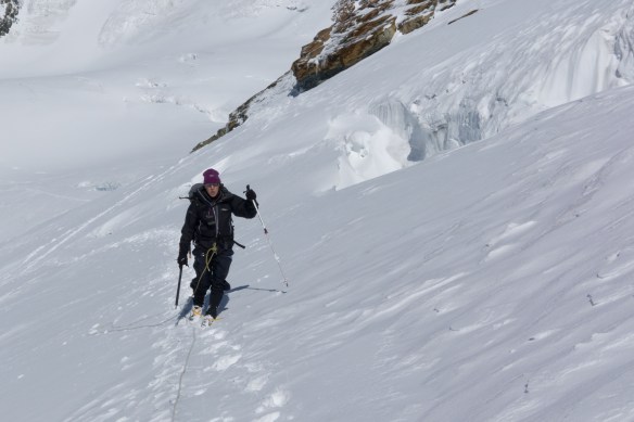 Lots of fresh snow slowed us up, and also made it more difficult to spot and cross the crevasses.